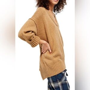 Free People Brookside Oversized Tunic Sweater Teddy Fuzzy Brown ‎ Cozy M